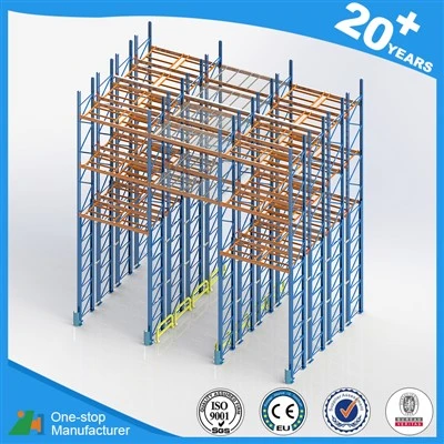 Custom pallet racking with orange beams and blue uprights